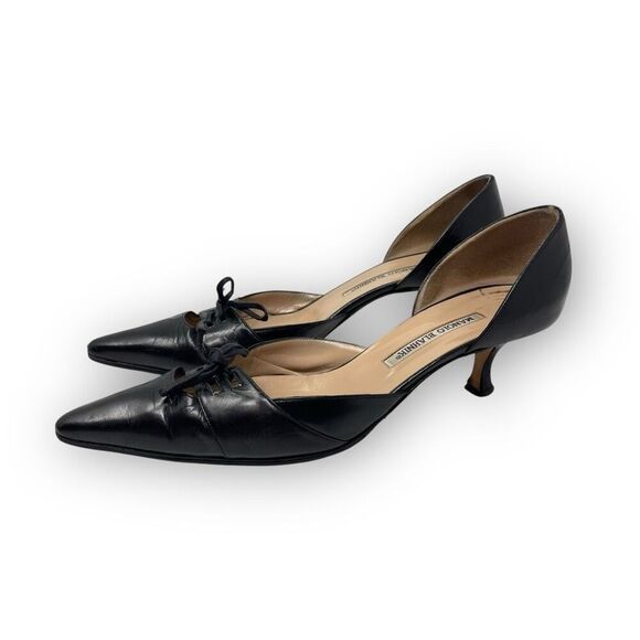 Manolo Blahnik Retro Black Leather Bow Detail Pointed Toe Heel Womens Size EU 41 - Picture 2 of 16